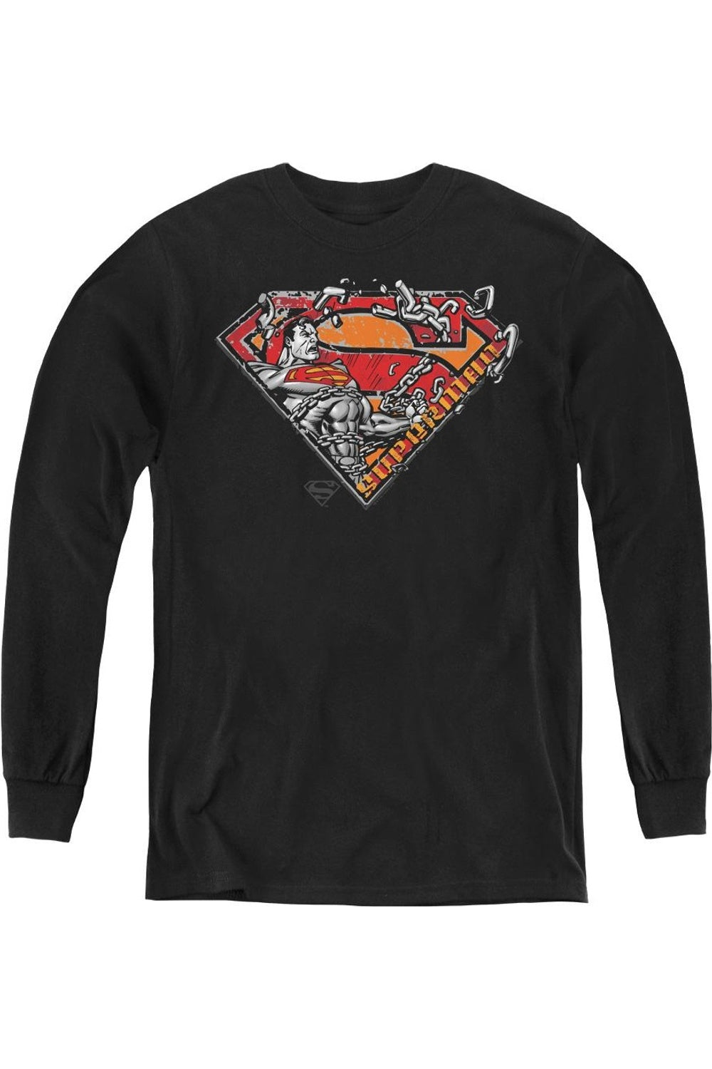 

Футболка с длинным рукавом для подростков с логотипом "Superman Breaking Chain" Gildan, черный
