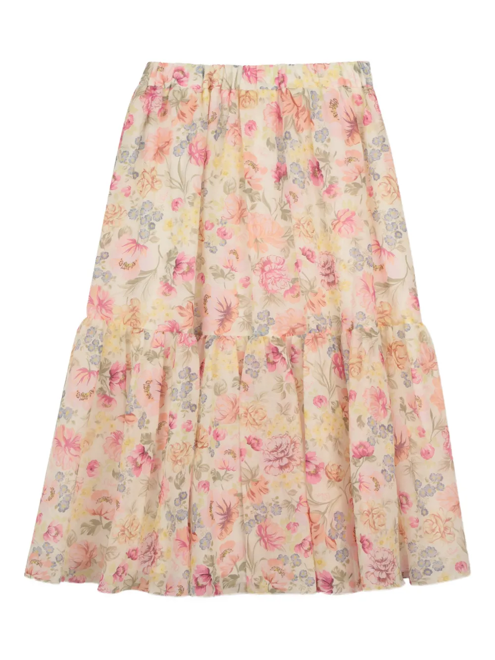 Ярусная юбка с цветочным принтом Chloé Kids, бежевый — фото 2