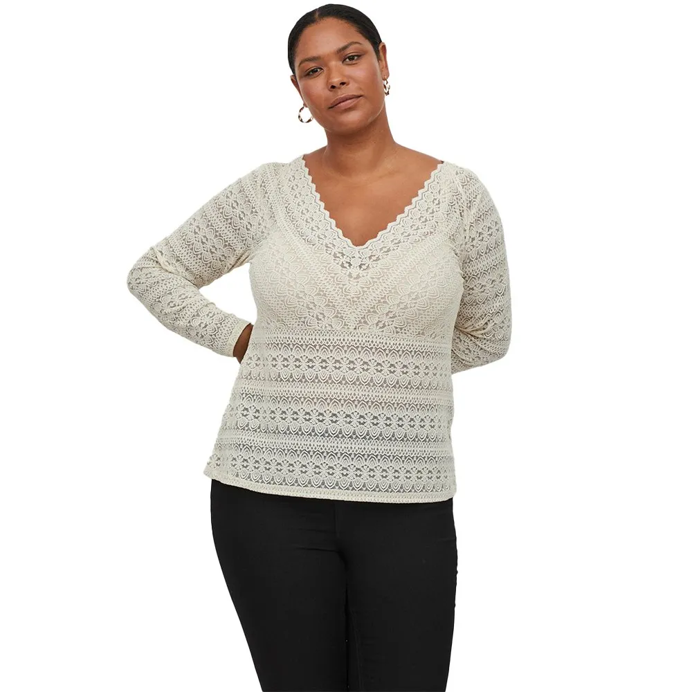 

Футболка Vila Evoked Chikka Long Sleeve V Neck T-Shirt, бежевый