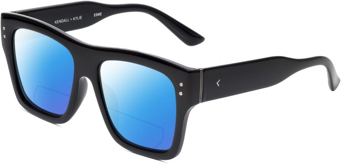 

Солнцезащитные очки Calabria K+K ESME Square Polarized BiFocal Reading Sunglasses Women Trendy Sunnies Chic Designer Bi-Focal Sun Glasses Reader, Gloss Black/Blue Mirror Lens