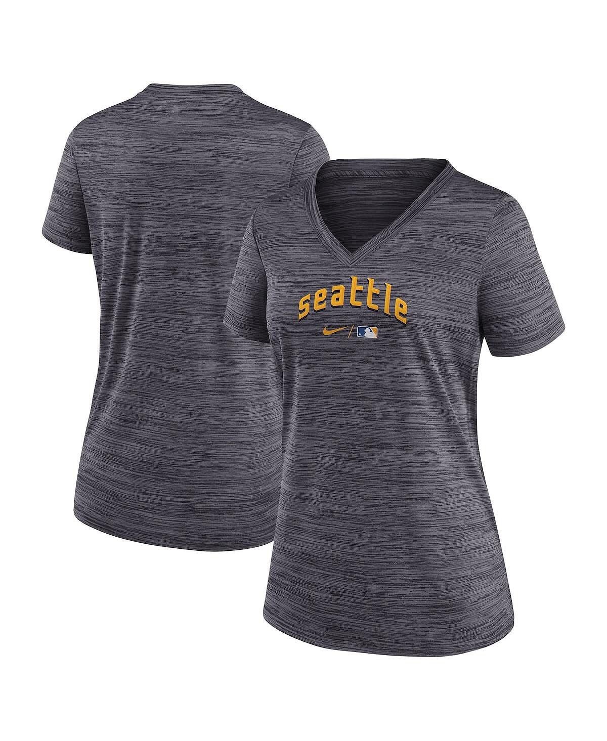 

Женская футболка Heather Charcoal Seattle Mariners 2023 City Connect Velocity Practice Performance с v-образным вырезом Nike