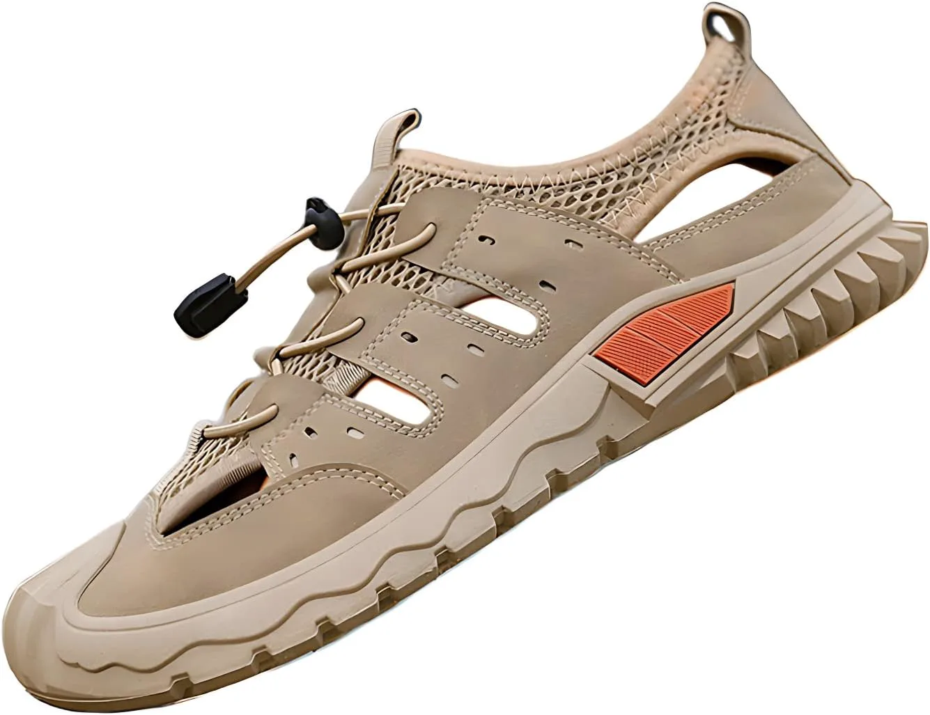 

Мужские сандалии быстрого высыхания для походов, вождения и пляжа, закрытым носком, наружные кожаные спортивные сандалии Generic, хаки