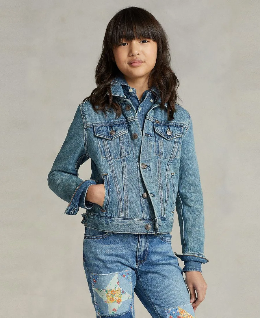 Джинсовая куртка-тракер для девочек 7-16 лет Polo Ralph Lauren, denim синий