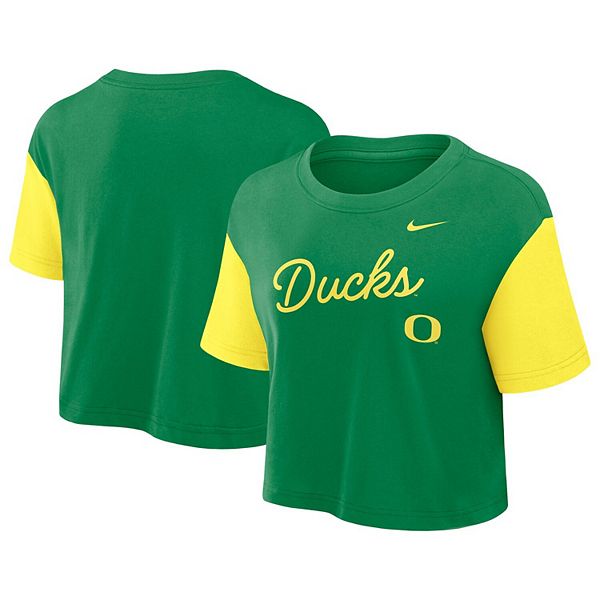 Женская зелено-желтая укороченная футболка dri-fit oregon ducks с цветными блоками Nike — фото 2