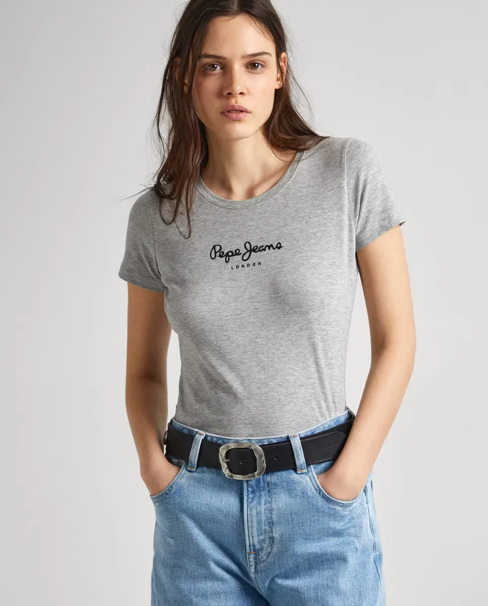 

Женская футболка с коротким рукавом и принтом логотипа Pepe Jeans, серый