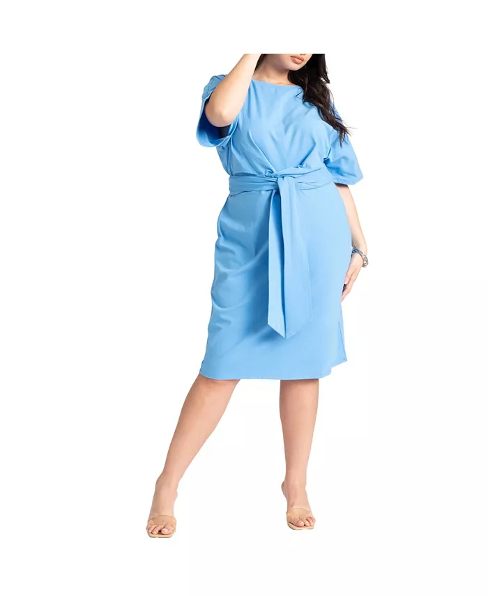 

Платье с перекрещивающимся вырезом и расклешенными рукавами Plus Size ELOQUII, синий