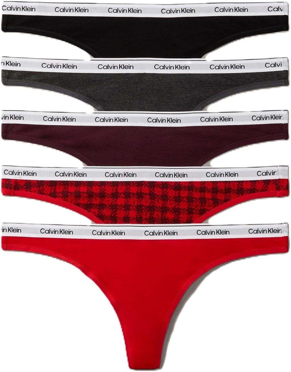 

Женские трусики-стринги Calvin Klein Modern Logo из хлопка и стретч-стринги, 5 шт., Blotched Plaid And Adrenaline Rush/Black/Adrenalish Rush/Charcoal Heather/Dark Berry