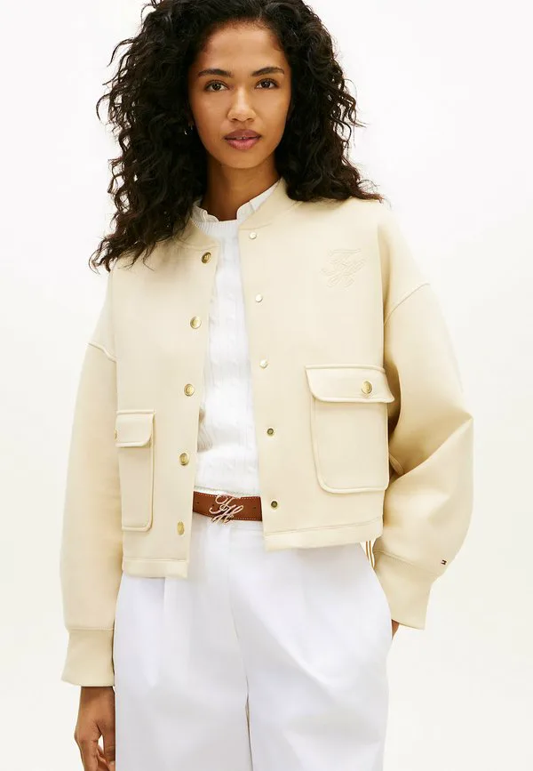 Свободный кардиган-бомбер из трикотажа с золотистыми пуговицами Tommy Hilfiger, Country Ivory