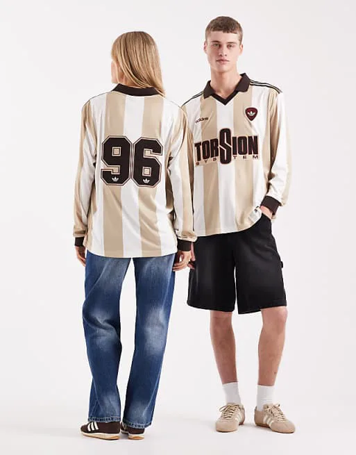 Джерси с длинными рукавами adidas Originals 96 кремово-белого цвета в полоску — фото 2