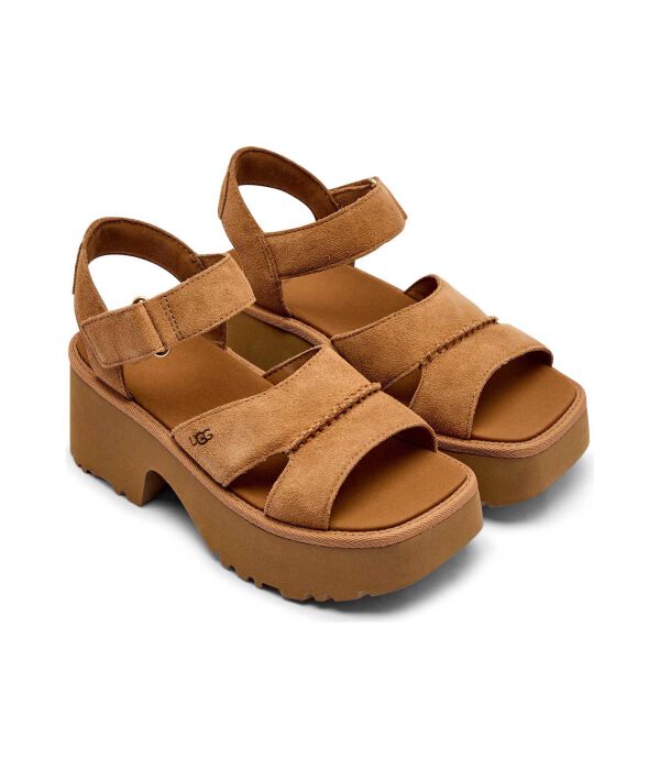 Кожаные сандалии с ремешком на щиколотке новой высоты Ugg, коричневый — фото 3