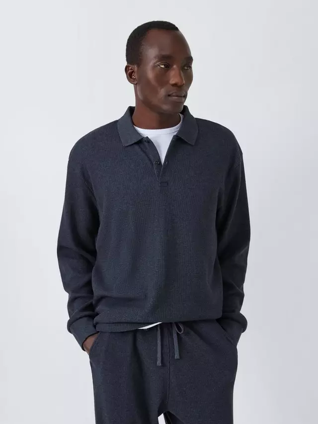 

Поло John Lewis Waffle Long Sleeve, цвет grey charcoal