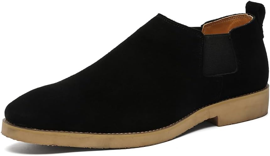 

Мужские ботинки челси: стильные замшевые ботильоны - туфли без шнурков для делового, повседневного ношения, работы, вечеринок и повседневной носки Generic, черный