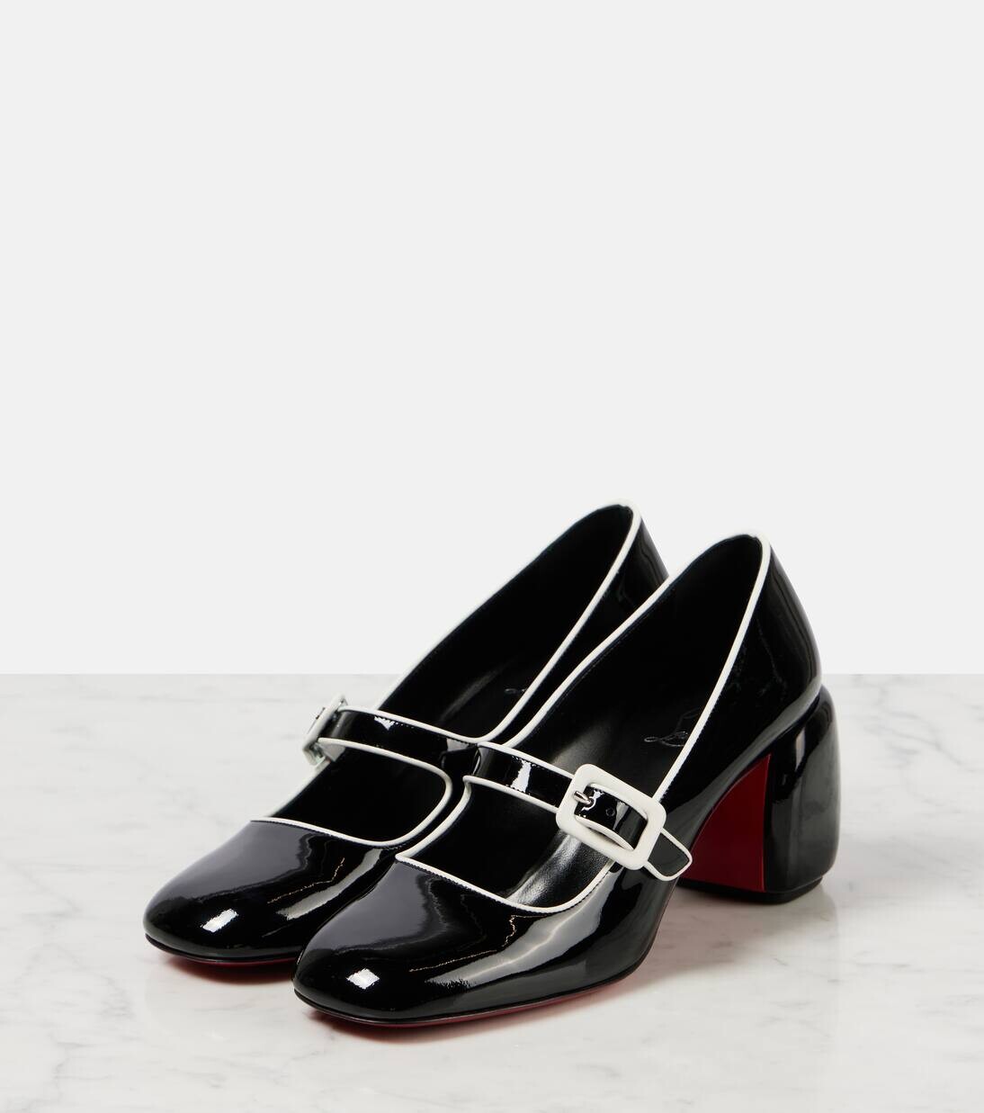 Туфли-лодочки Мэри Джейн из лакированной кожи Minny Babe 70 Christian Louboutin, цвет black/bianco/lin bk — фото 4