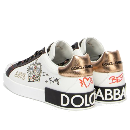 Кроссовки Dolce & Gabbana Portofino Printed Sneakers 'Graphic White Gold' — фото 3