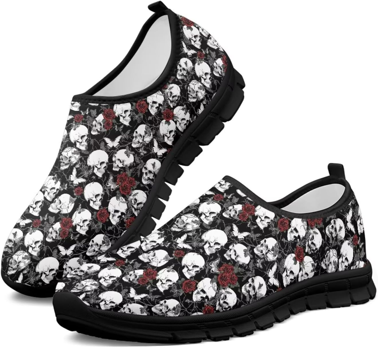 

Женские слипоны Бесподкладочные кроссовки для повседневной носки Дышащие кеды для бега, походов, прогулок и путешествий Chririnla, Gothic Rose Skull Butterfly