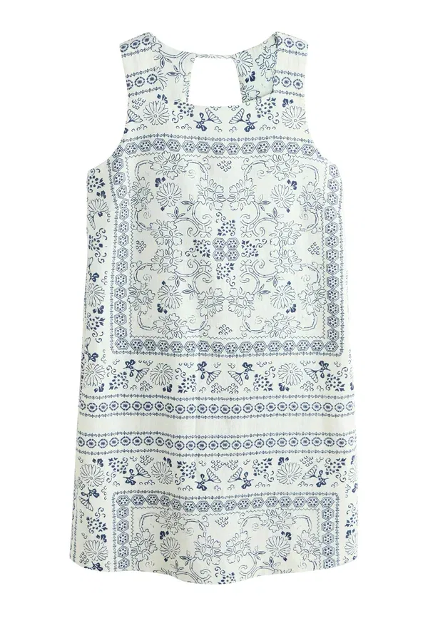 Платье повседневное Next, white blue tile print, бело-голубой в клетку