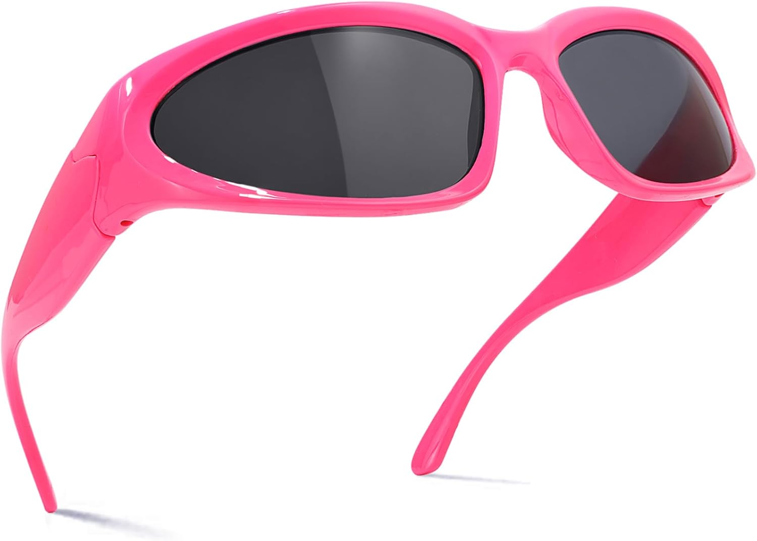 

knliwkm Y2K Солнцезащитные очки с обтекаемой формой, модные, в стиле рейв, металлические, хромированные, футуристические, спортивные, для женщин и мужчин, Rose Red Frame/ Black Lenses