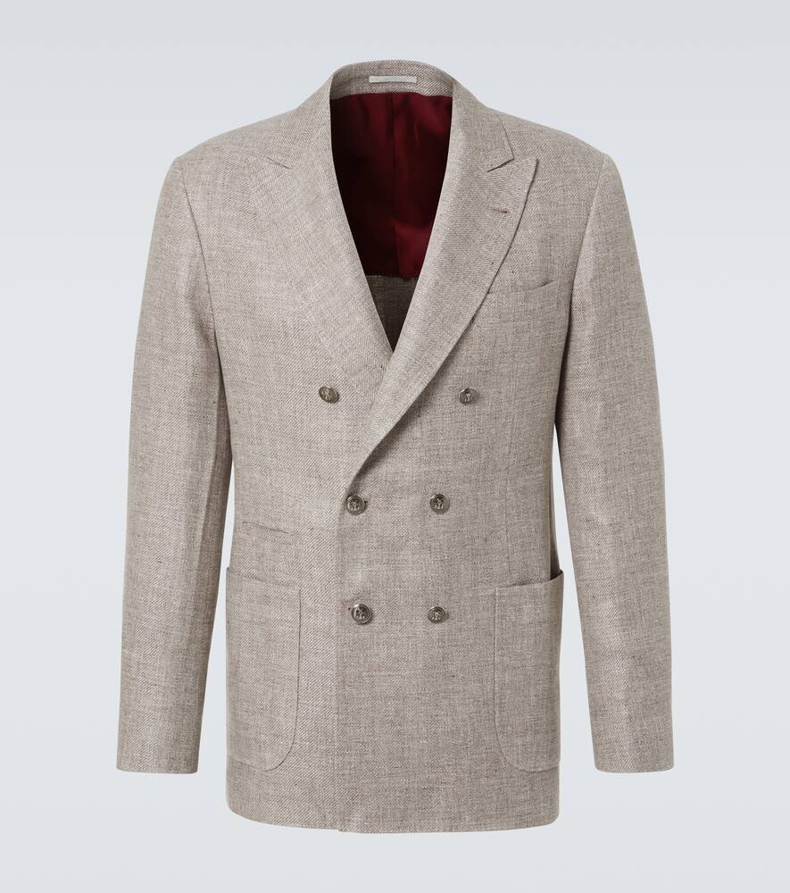 

Двубортный пиджак из льна, шерсти и шелка Brunello Cucinelli, Corteccia