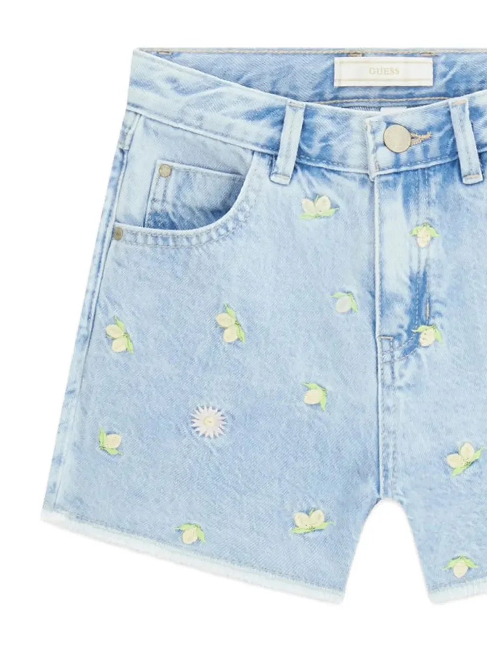 Джинсовые шорты с цветочной вышивкой Guess Kids, синий — фото 4