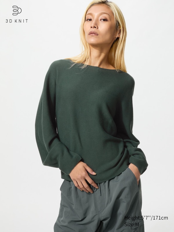 

Хлопковый 3D-джемпер с объемными рукавами Uniqlo, 59 dark green