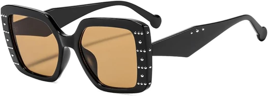 

Модные квадратные солнцезащитные очки для женщин в стиле ретро, ​​конфетные цвета, панк, заклепки, леопардовый принт, защита от УФ-излучения UV400 TVTBBVV, Black-brown