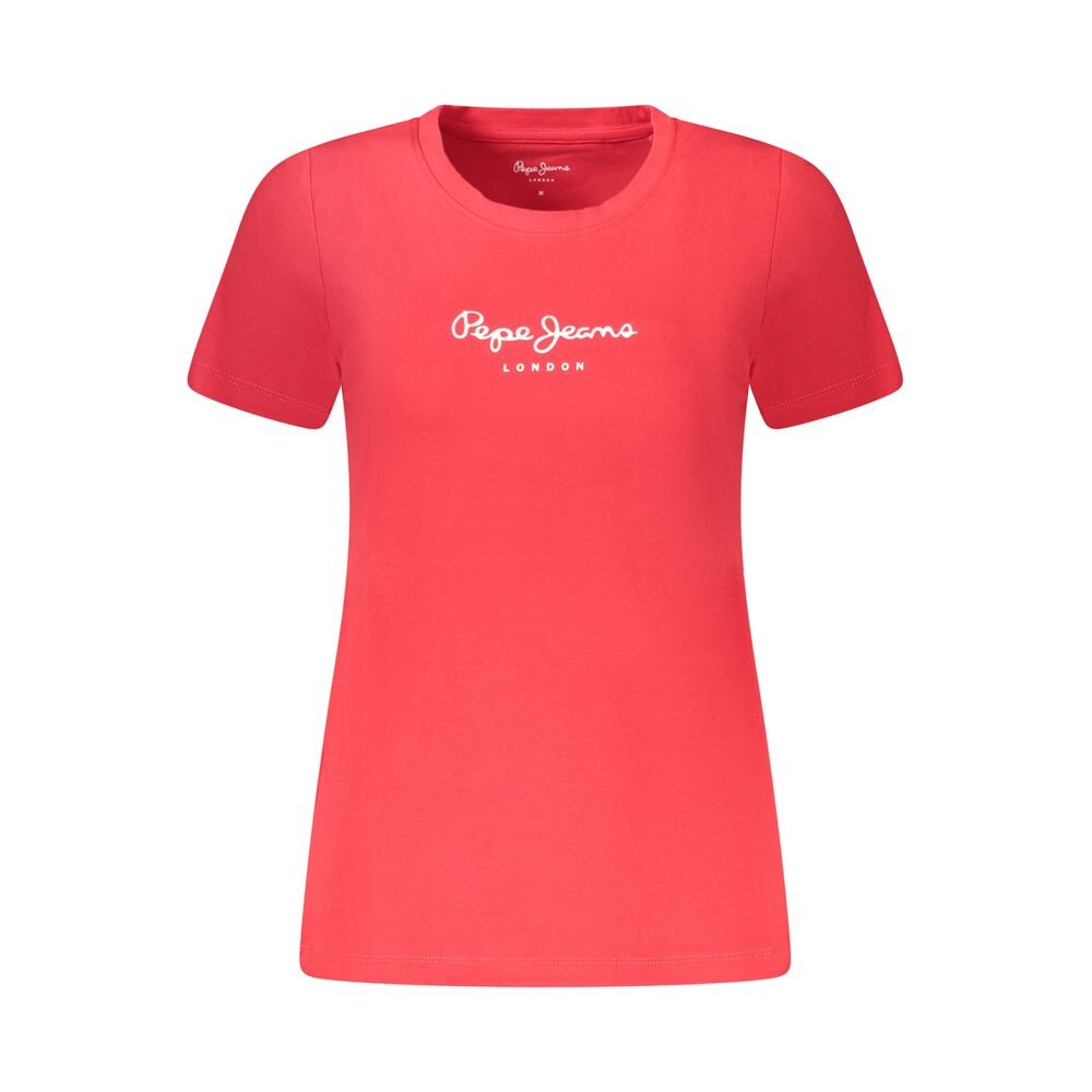 

Красная хлопковая женская футболка Pepe Jeans