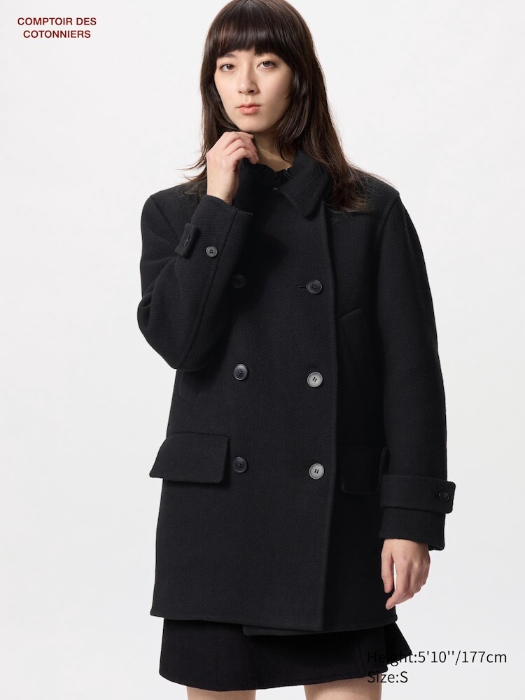 

Пальто средней длины из смеси шерсти Uniqlo, цвет 09 черный