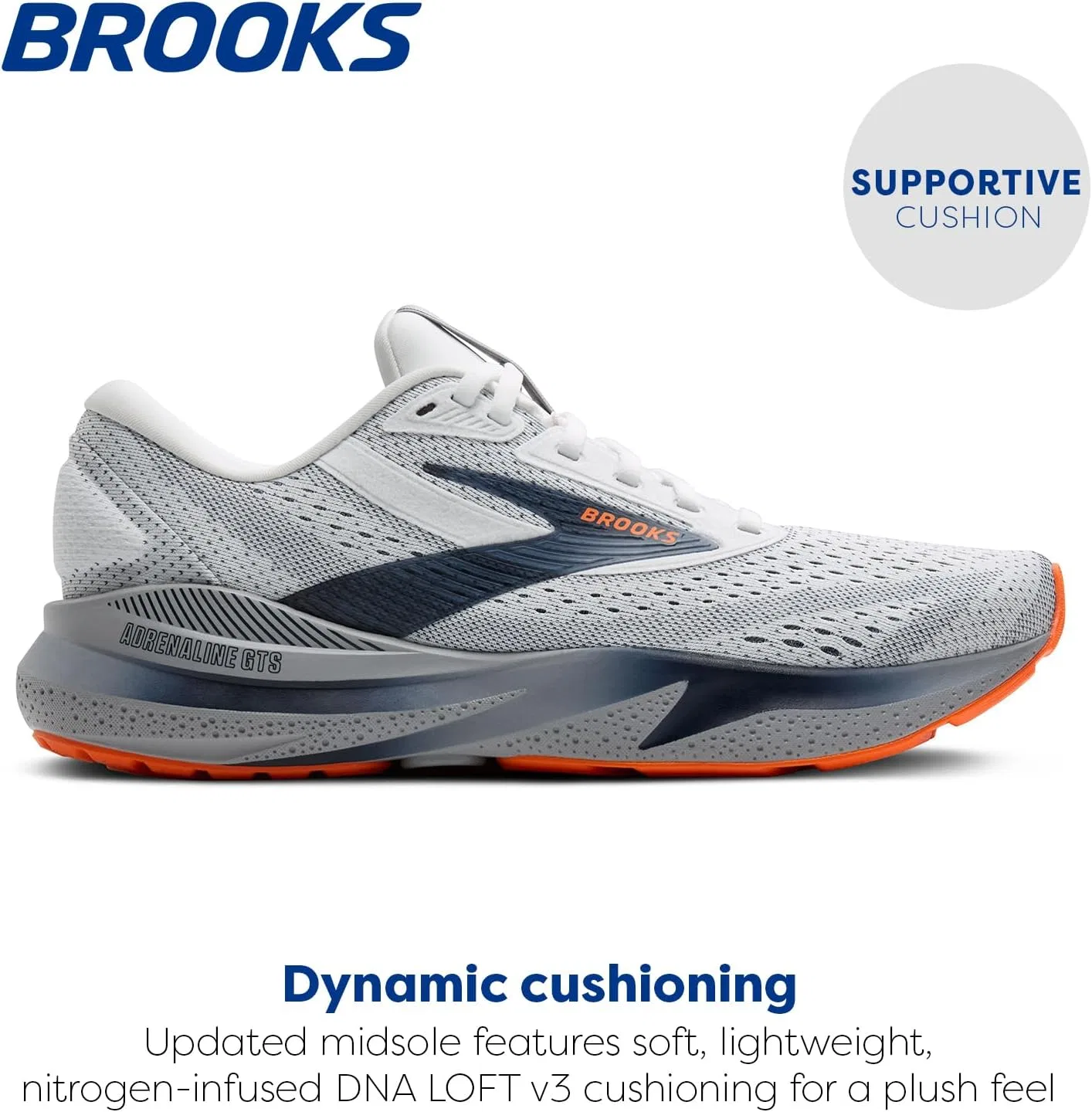 Мужские беговые кроссовки Brooks Adrenaline GTS 24 с поддерживающей подошвой, White Peatcoat Alloy — фото 2