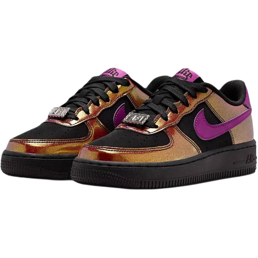 Nike Детские скейтбордистские кроссовки Air Force 1 Support Low top, черные с золотыми вставками, для подростков — фото 4