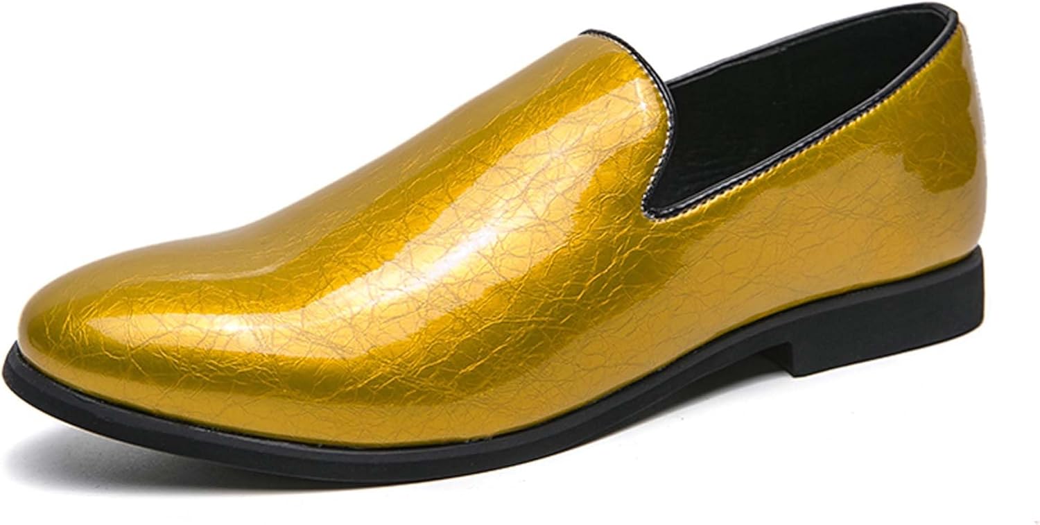 

Мужские лоферы Модные заостренные из лакированной кожи Блестящая поверхность Деловые повседневные формальные туфли Городские танцевальные вечеринки Ночные клубы Повседневная кожаная обувь Generic, золотой