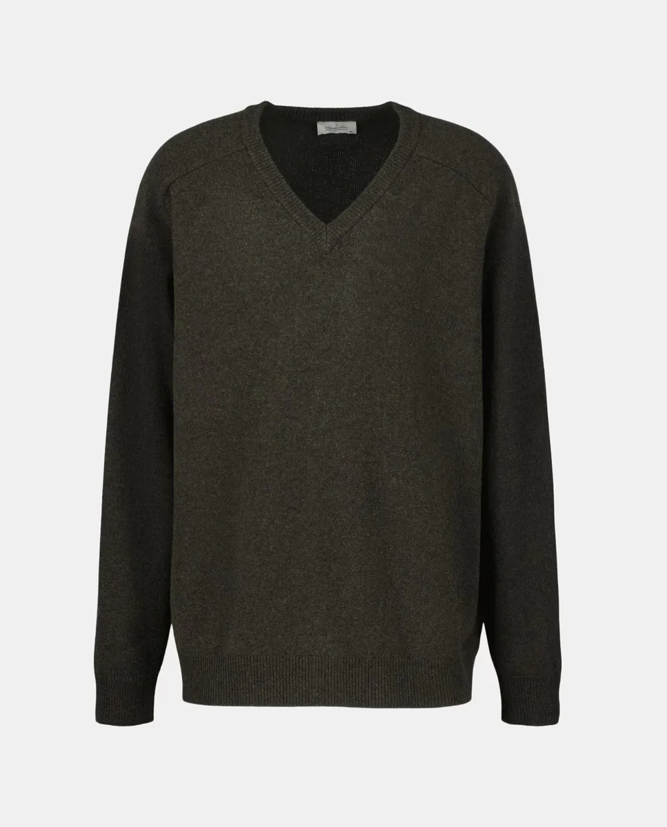 

Мужской свитер из овечьей шерсти с V-образным вырезом Emidio Tucci, темно-зеленый