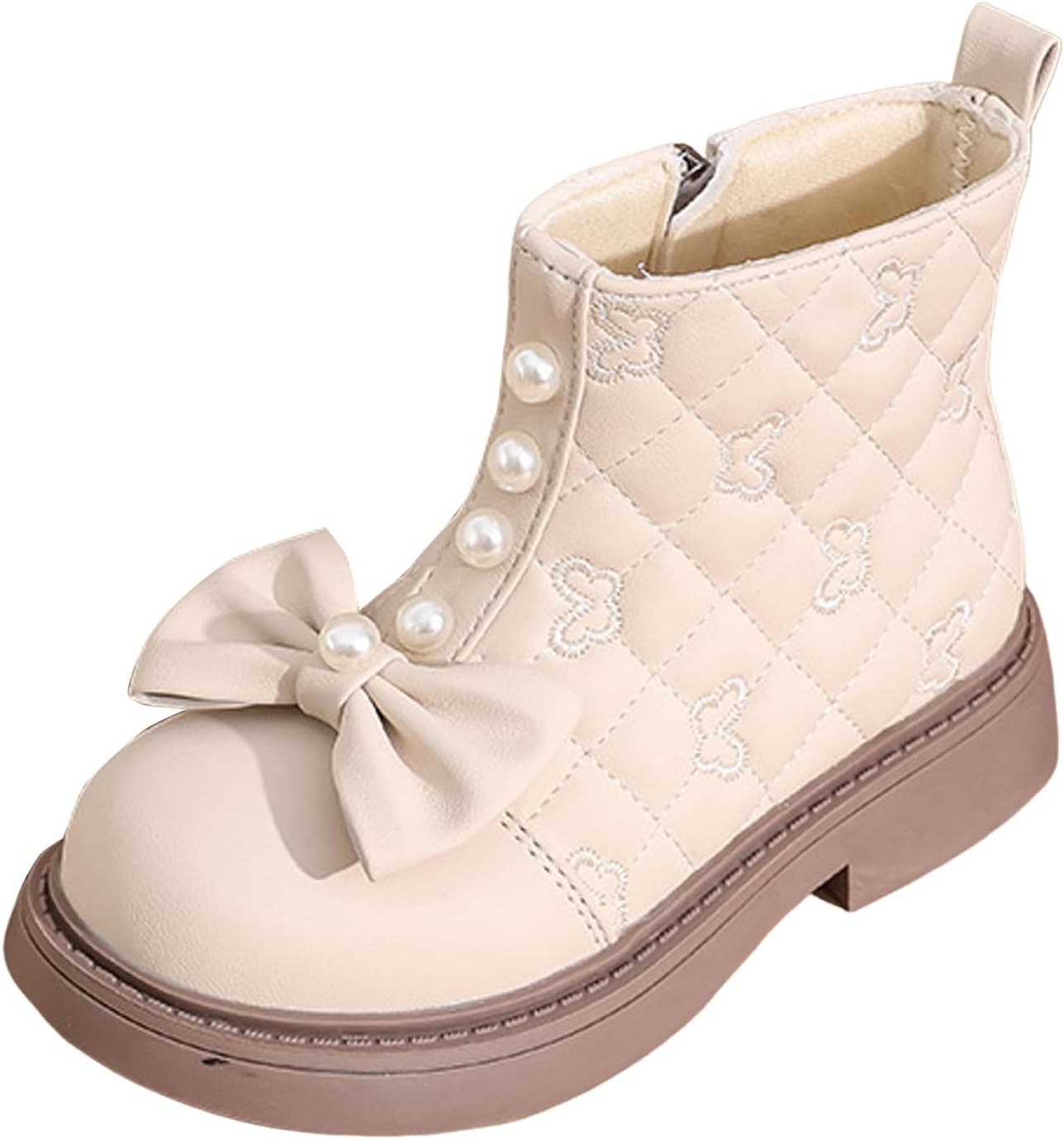 

Детские ботильоны IWIHMIV для девочек, милые с бантиком, удобная подошва с грубой текстурой, низкий каблук, кожаные осенние ботинки с боковой молнией, Beige
