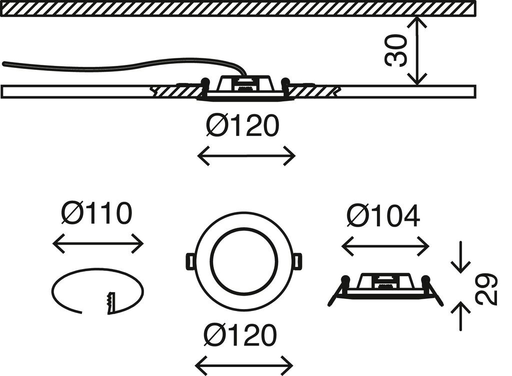 

Светодиодный встраиваемый светильник BRILONER LEUCHTEN FLAT IN, 7 Вт, 800 лм, IP44, белый, пластик, Ø 12 см