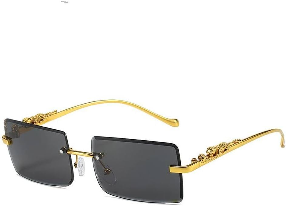 

Солнцезащитные очки без оправы прямоугольной формы для мужчин и женщин, модные солнцезащитные очки без оправы для женщин, леопардовый принт, защита от ультрафиолета UV400, SUN4203 Generic, Goldgray