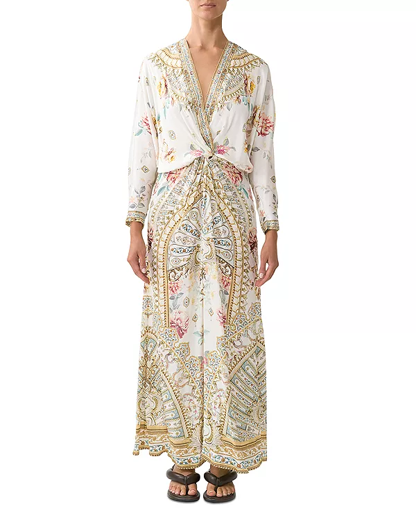 

Шелковое длинное платье с перекрученным передом Camilla, мультиколор