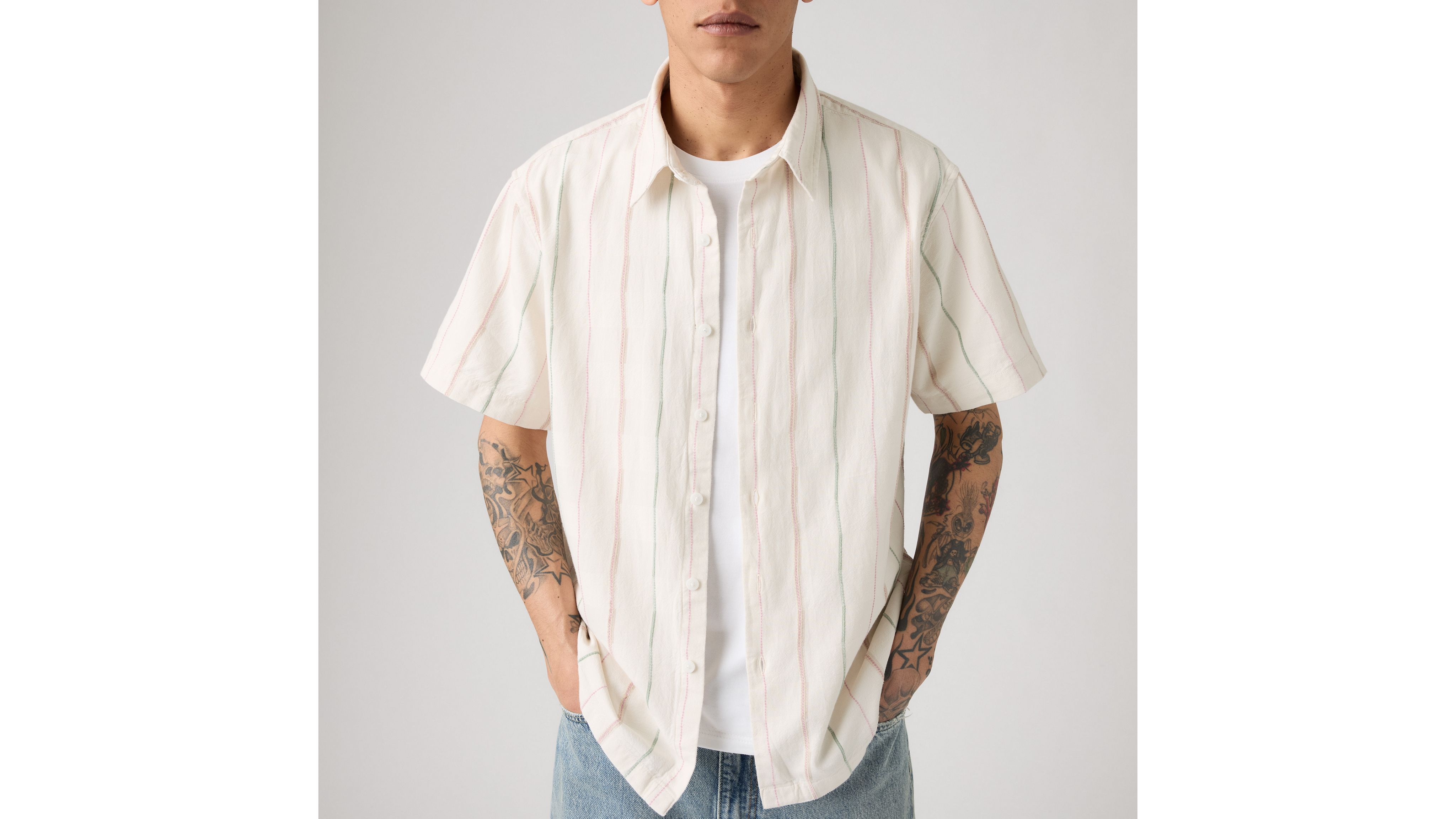 Рубашка свободного кроя с короткими рукавами Luru Levi's, David Dobby Stripe Egret - Multi-Color — фото 4