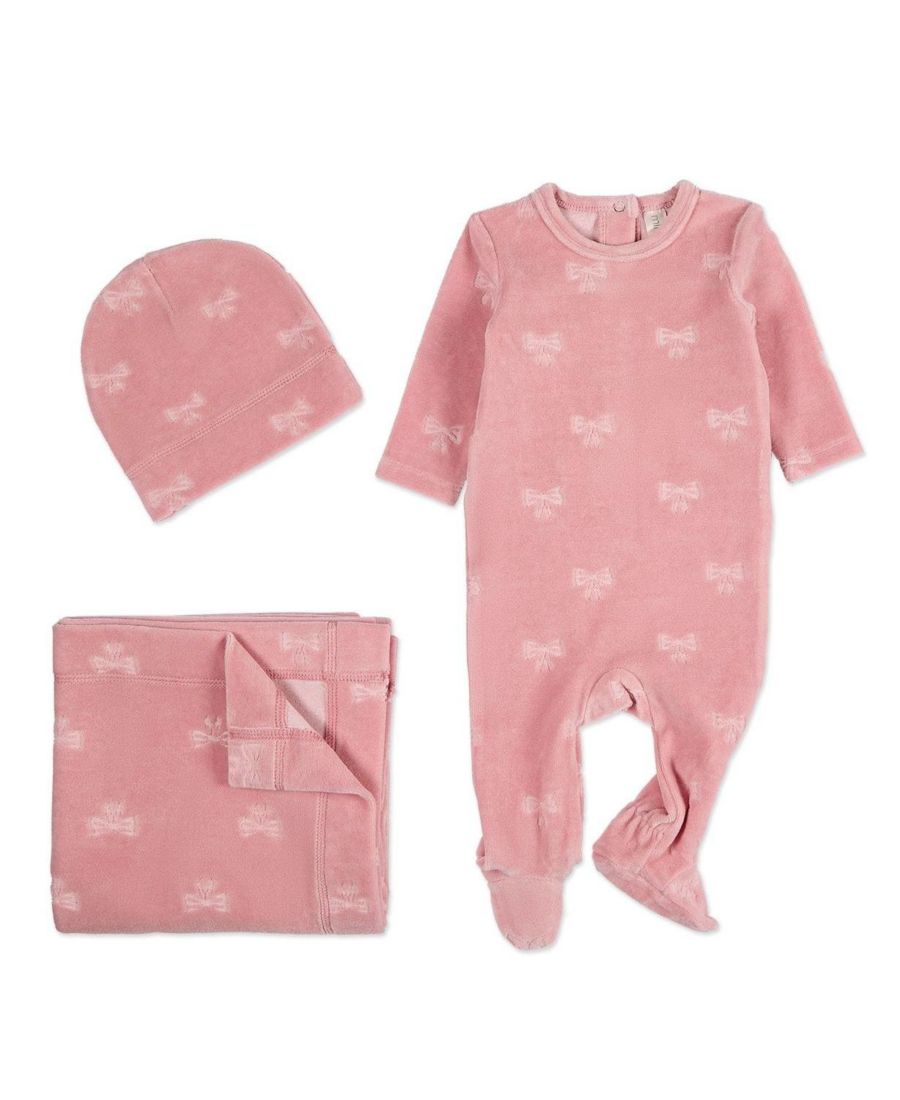 

Комплект из 3 предметов для девочек: комбинезончик из хлопкового велюра с бархатным бантиком MeMoi, Pink