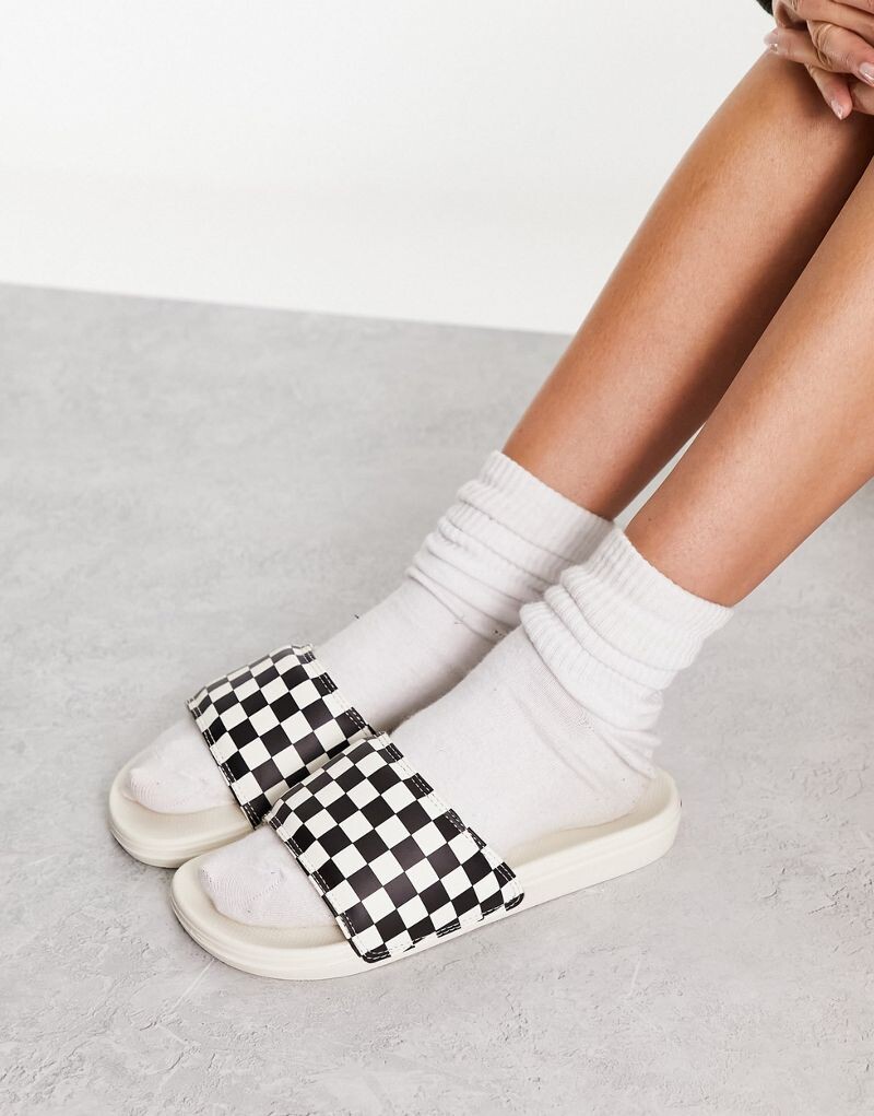 Vans - La Costa - шлепанцы в клетку кремового цвета с логотипом