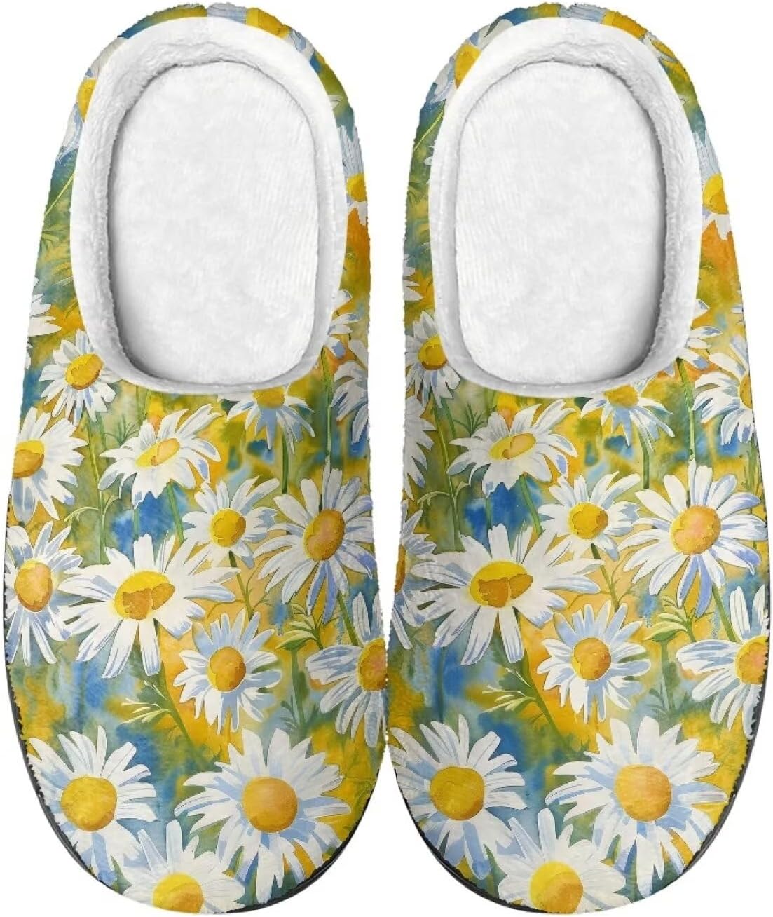 

Мужские и женские нескользящие тапочки, теплые мягкие уютные тапочки из фланели, домашняя обувь для спальни и улицы, размеры 2-12 Zcfygdx, Fresh Daisy Print