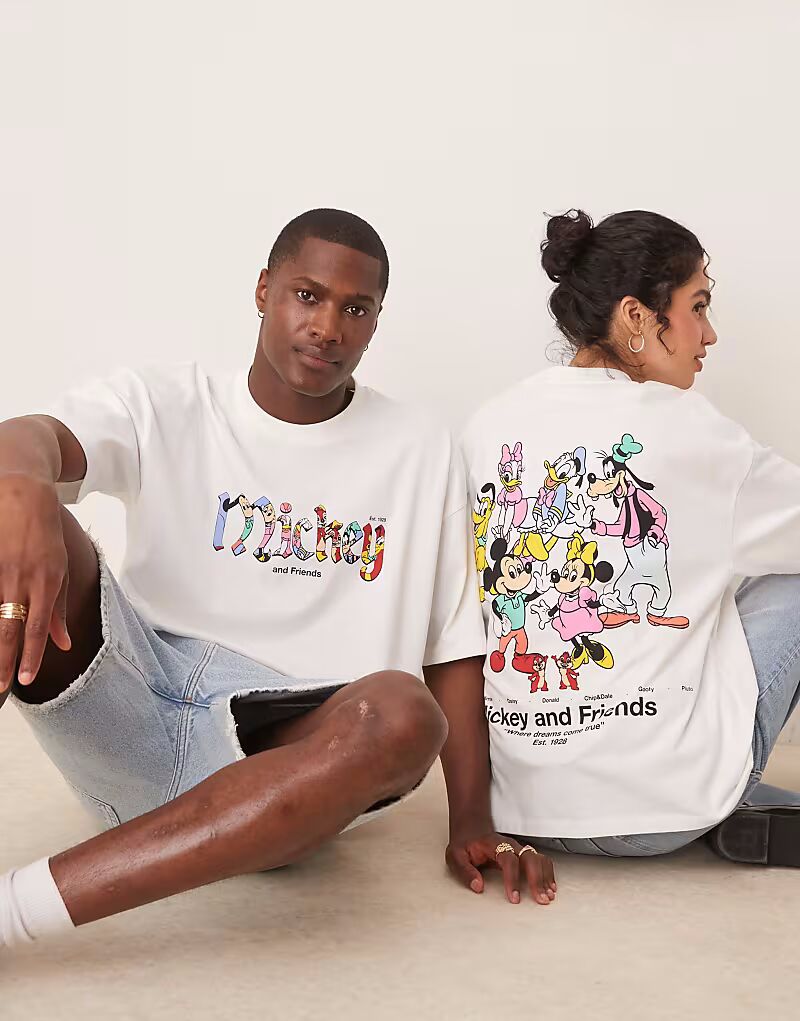 

Футболка свободного кроя унисекс ASOS DESIGN Disney oversize с принтом Микки Мауса и его друзей белого цвета