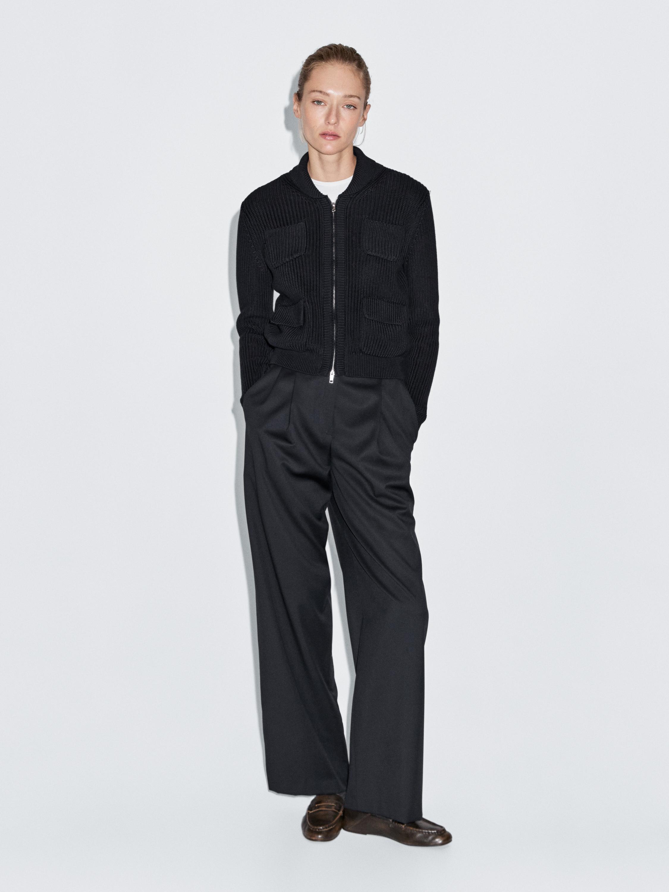 

Вязаный кардиган на молнии Massimo Dutti, темно-синий