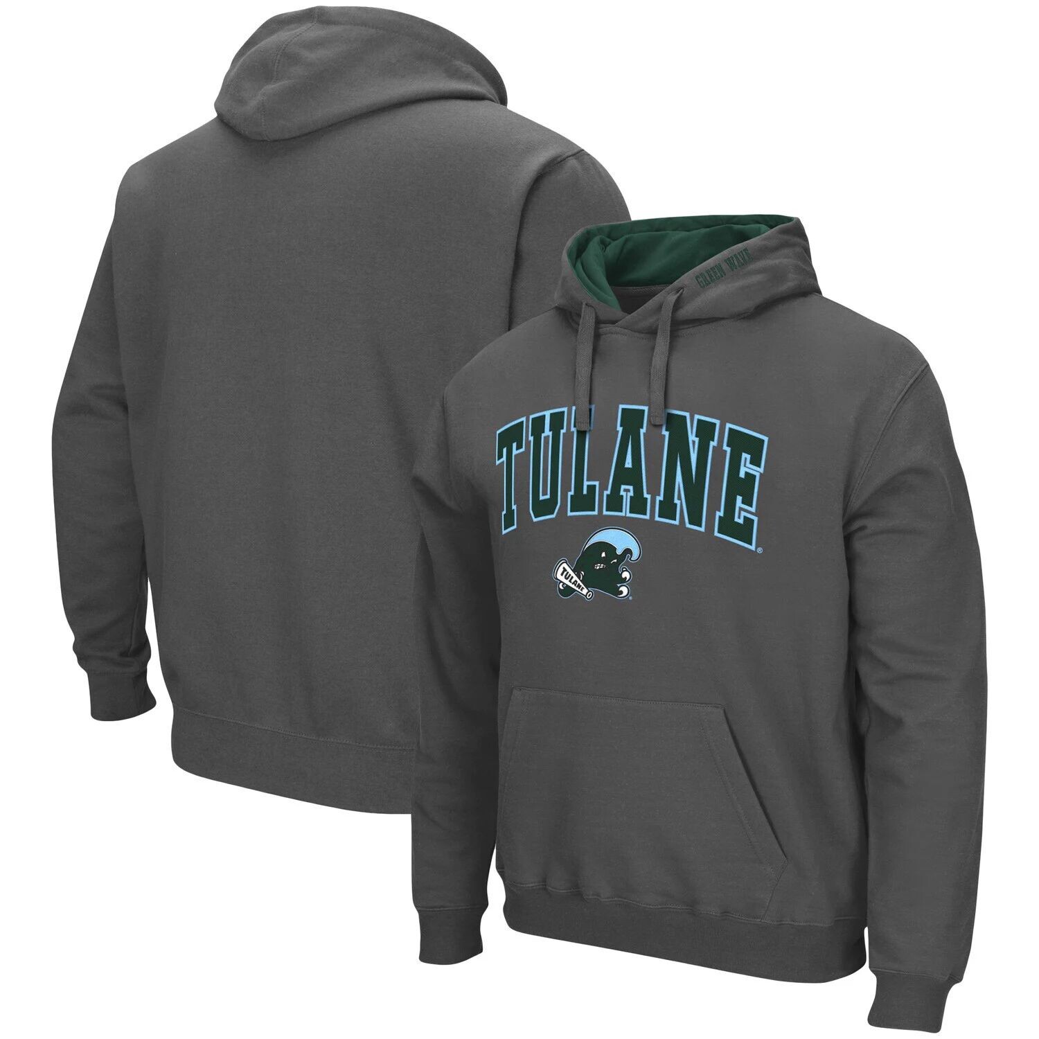 

Мужской темно-серый пуловер с капюшоном Tulane Green Wave Arch и Logo Colosseum