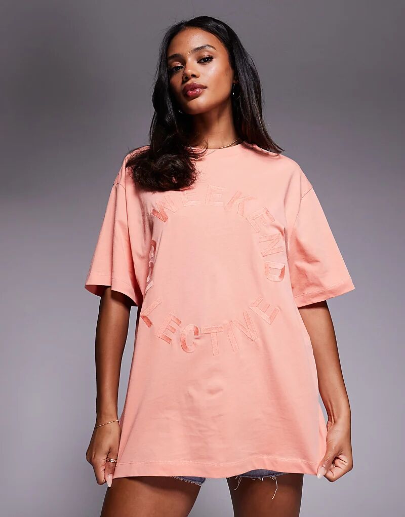 

Футболка Weekend Collective с круговой графикой персикового цвета Asos Weekend Collective