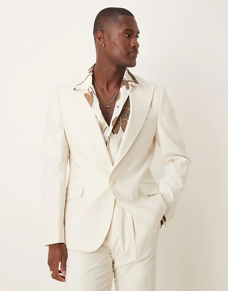 

Узкий пиджак из льняной смеси ASOS DESIGN кремового цвета - CREAM