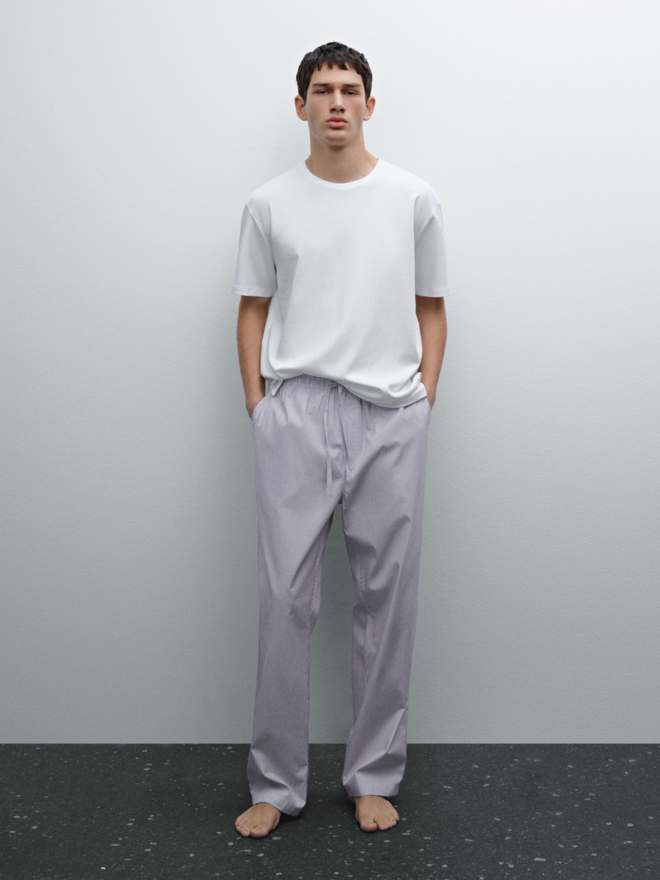 

Пижама в полоску из 100% хлопка с футболкой с короткими рукавами Massimo Dutti, синий