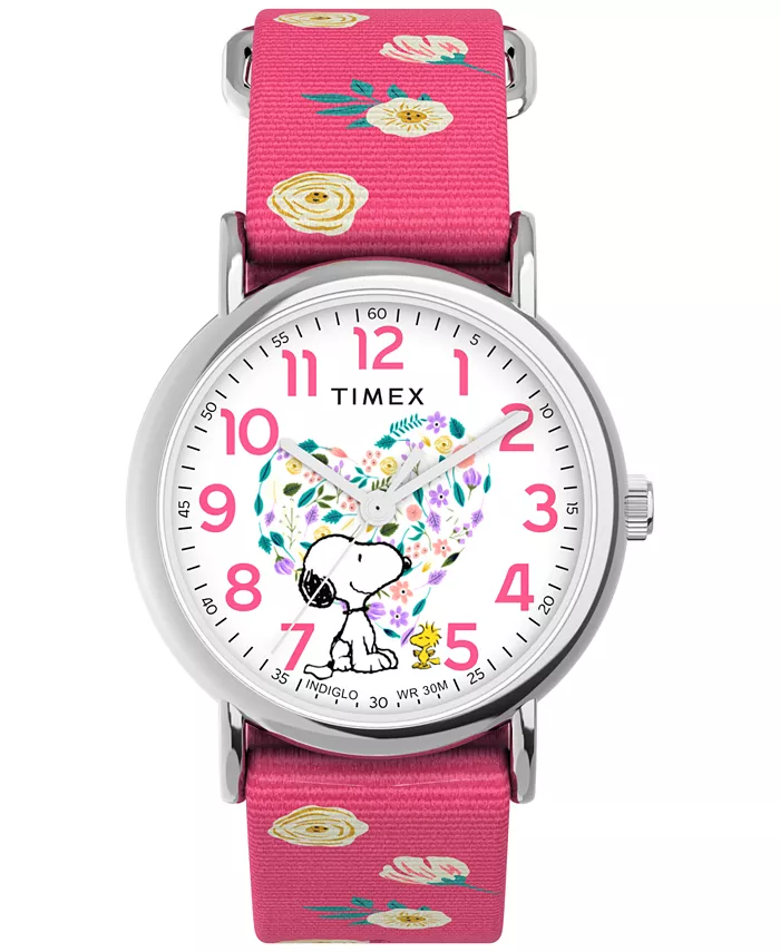 

Женские кварцевые аналоговые часы с розовым нейлоновым ремешком, 38 мм Timex