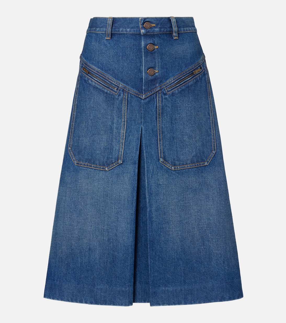 

Юбка миди из джинсовой ткани со складками Chloé, Hazy Blue