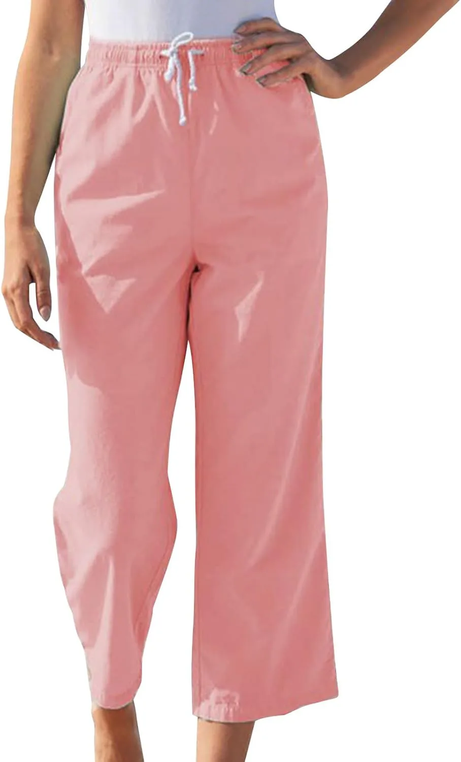 Женские льняные брюки Cotton Straight, повседневные офисные, свободного кроя, летний образ, с кулиской, для пляжа и отпуска Generic, розовый