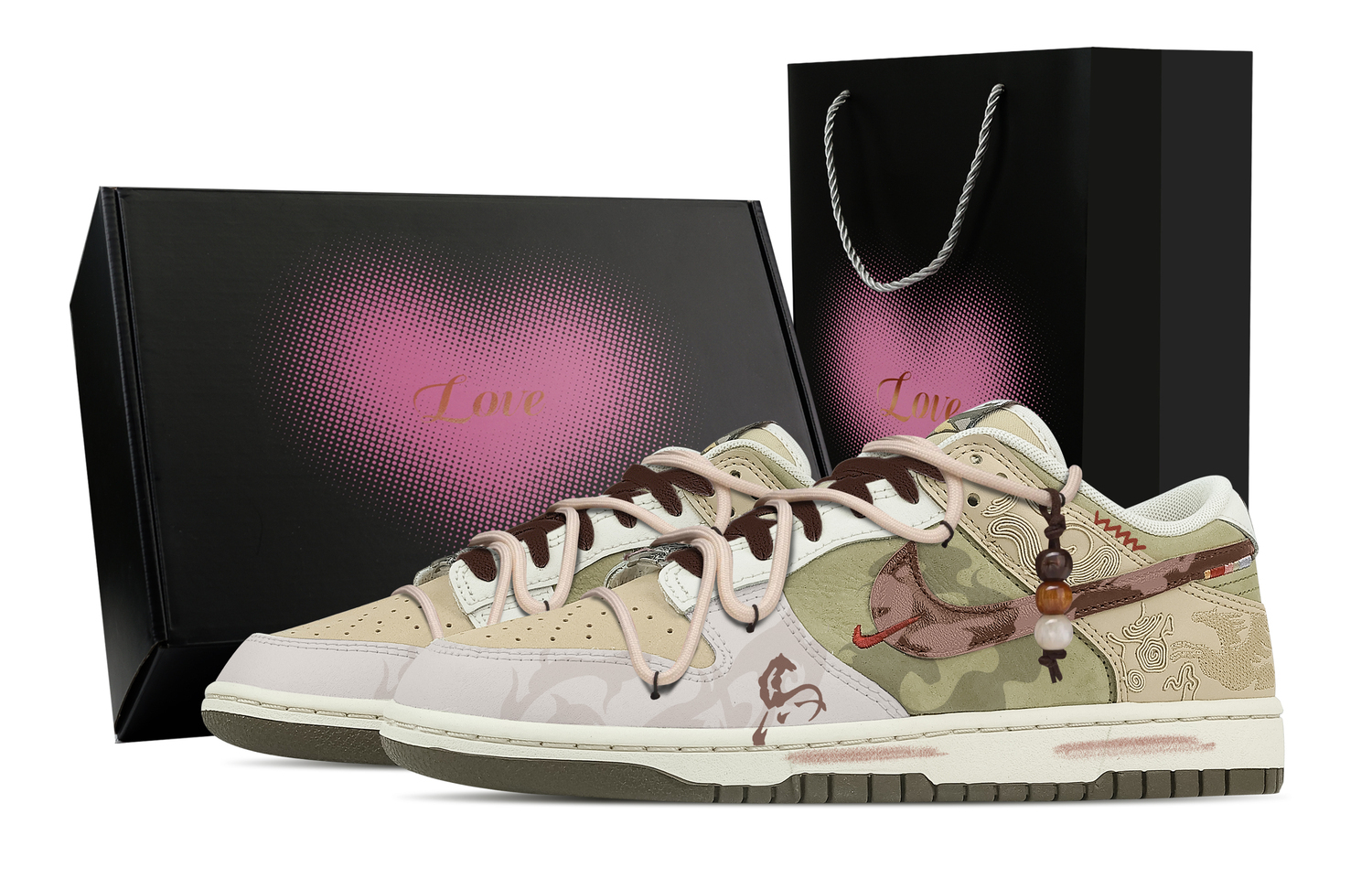 

Nike Dunk Ma Zhai Hong Tu, Heart Box Low top Skateboard Shoes мужские бежево-коричневые