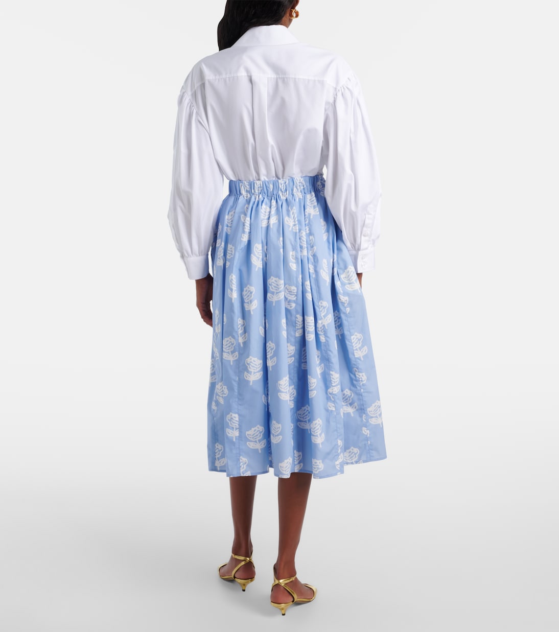 Цветочная хлопковая поплиновая юбка миди Marni, Iris Blue — фото 3